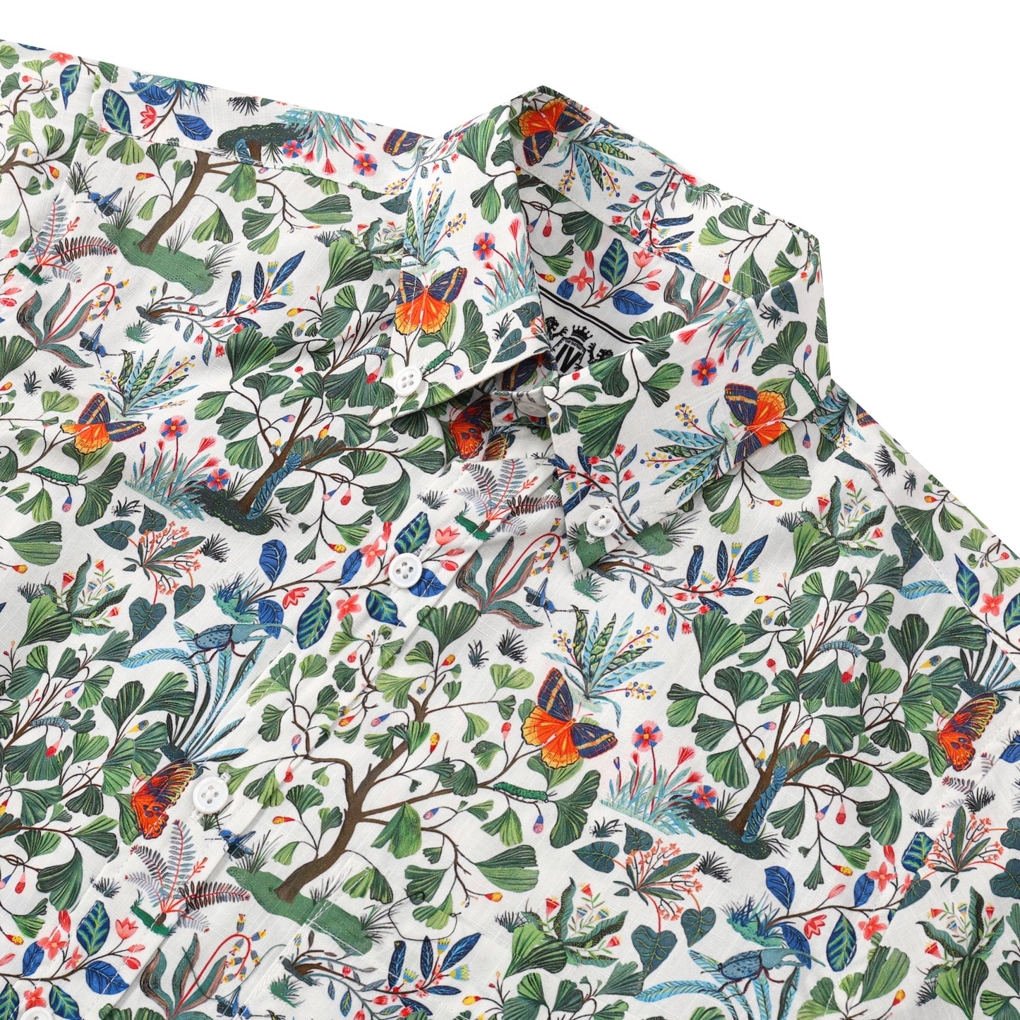 Floral Butterfly Pattern Button Short Sleeve Shirt