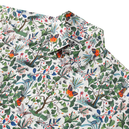 Floral Butterfly Pattern Button Short Sleeve Shirt