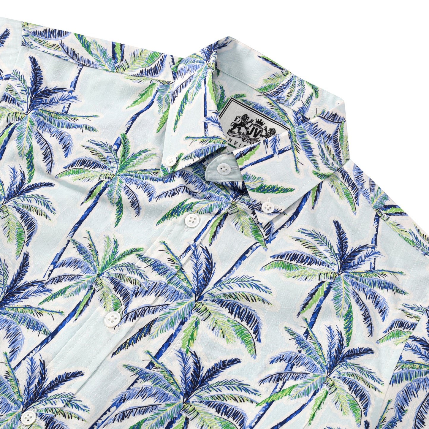 Beach Palm Tree Pattern Button Short Sleeve Shirt