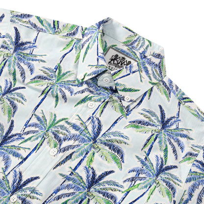 Beach Palm Tree Pattern Button Short Sleeve Shirt