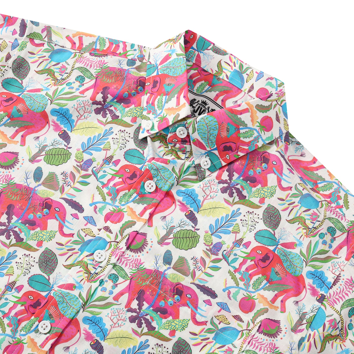 Elephant Floral Pattern Button Short Sleeve Shirt