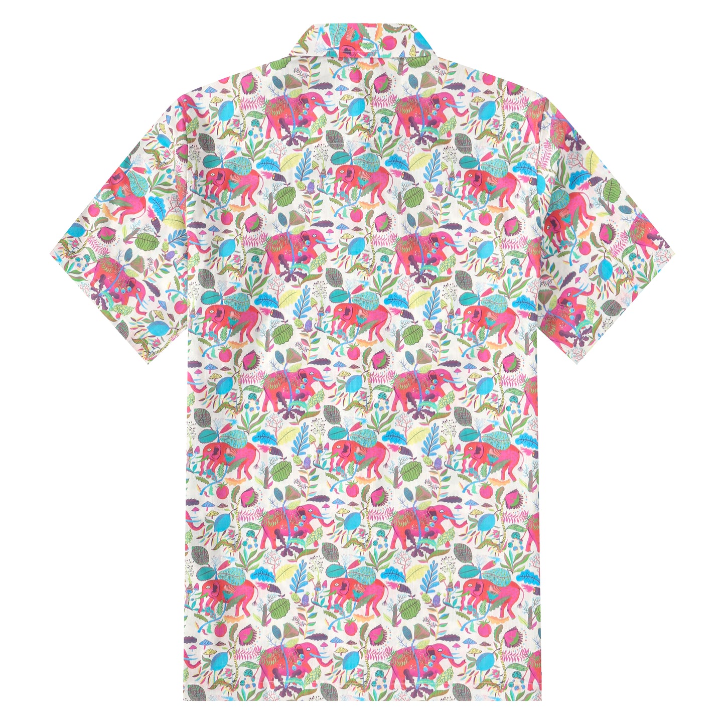 Elephant Floral Pattern Button Short Sleeve Shirt
