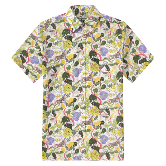Tropical Butterfly Pattern Button Short Sleeve Shirt
