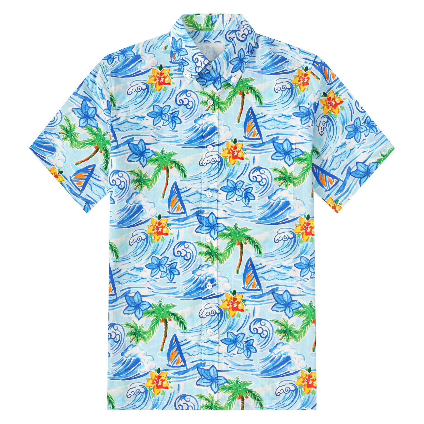 Wave Board Pattern Button Short Sleeve Shirt