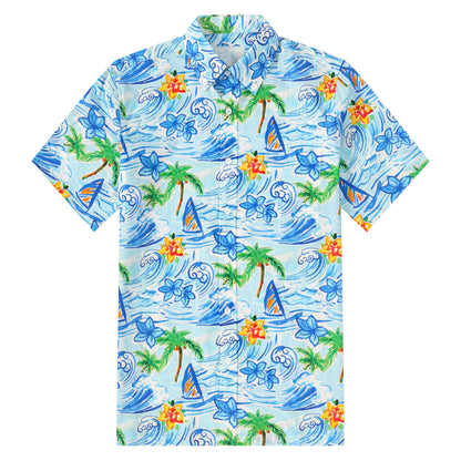 Wave Board Pattern Button Short Sleeve Shirt