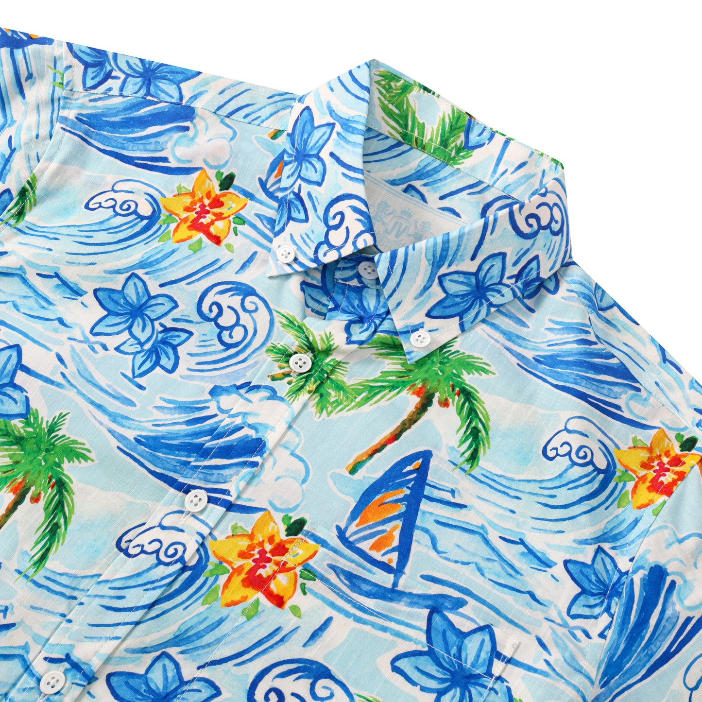 Wave Board Pattern Button Short Sleeve Shirt