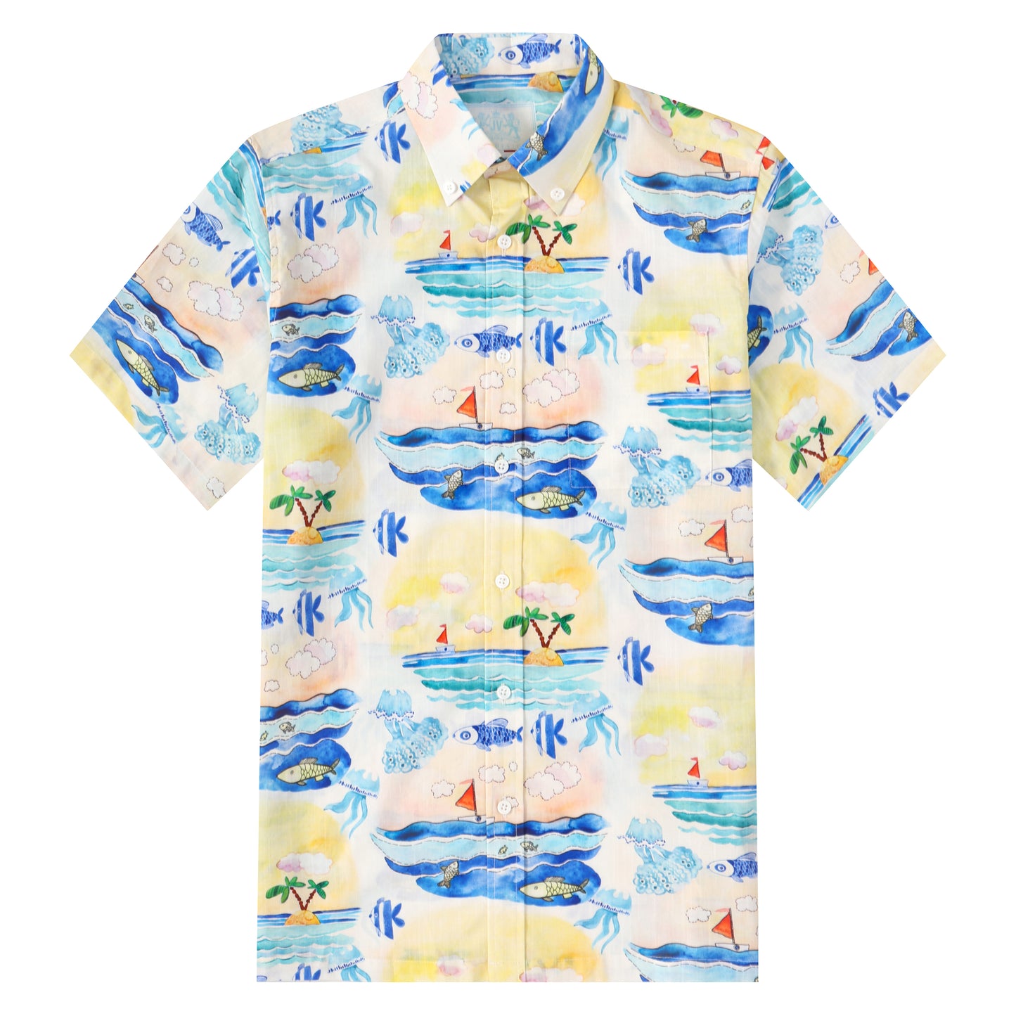 Resort Beach Pattern Button Short Sleeve Shirt