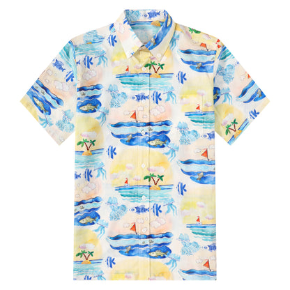 Resort Beach Pattern Button Short Sleeve Shirt