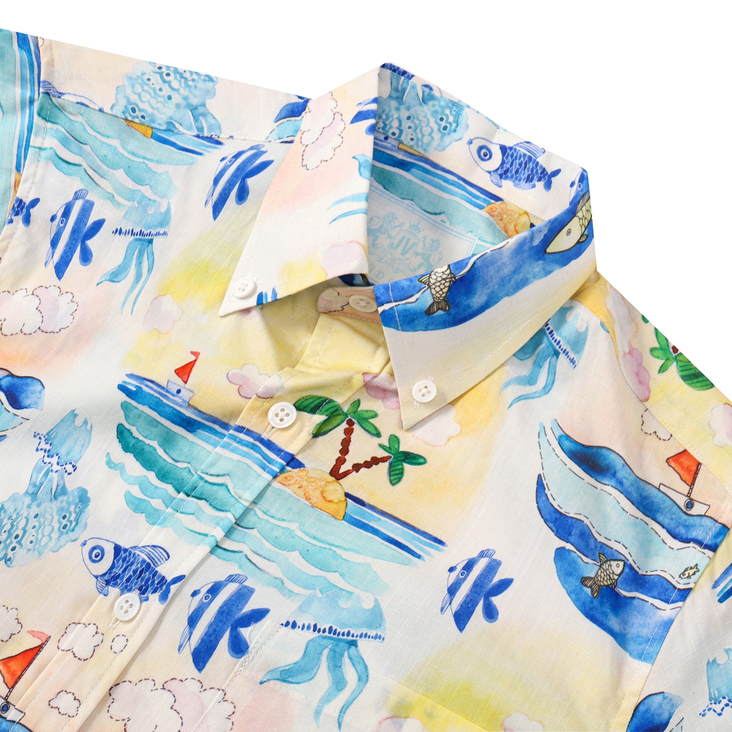 Resort Beach Pattern Button Short Sleeve Shirt