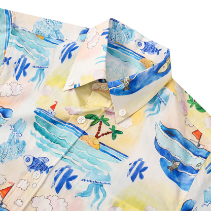 Resort Beach Pattern Button Short Sleeve Shirt
