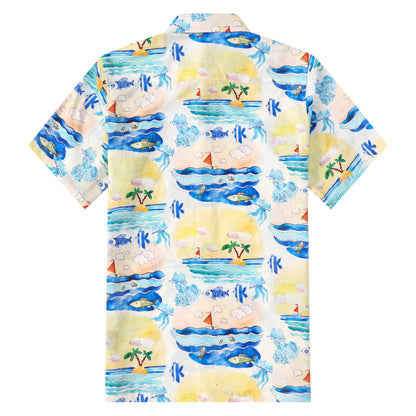 Resort Beach Pattern Button Short Sleeve Shirt