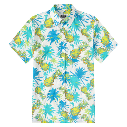 Tropical Pineapple Pattern Button Short Sleeve Shirt