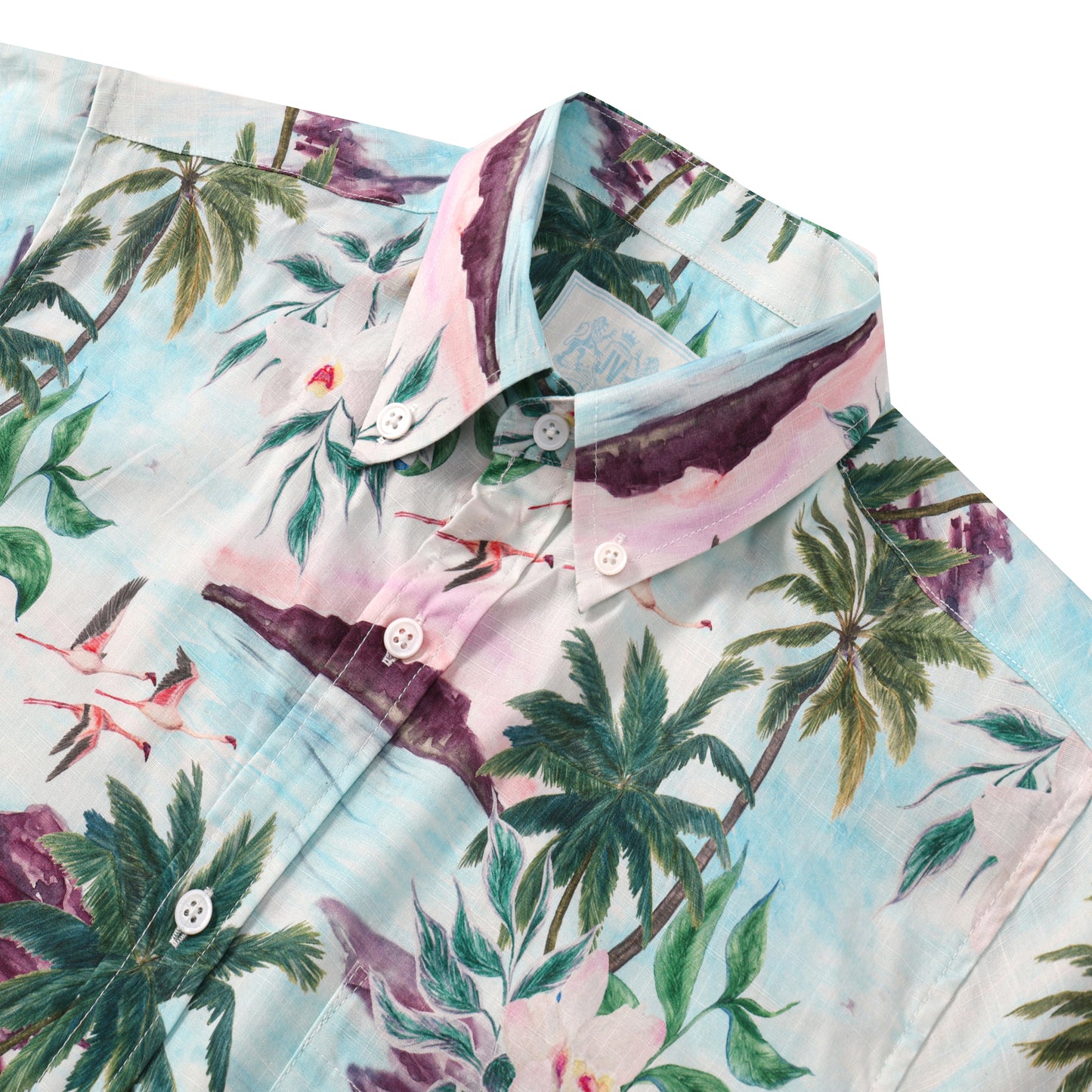 Palm Tree Island Pattern Button Short Sleeve Shirt