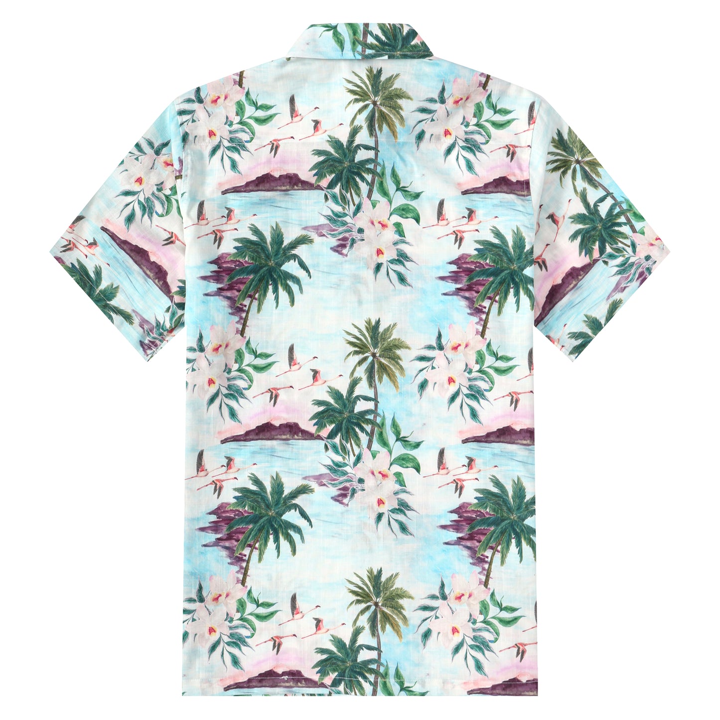 Palm Tree Island Pattern Button Short Sleeve Shirt