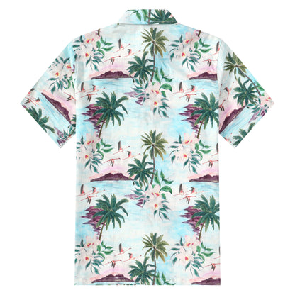 Palm Tree Island Pattern Button Short Sleeve Shirt