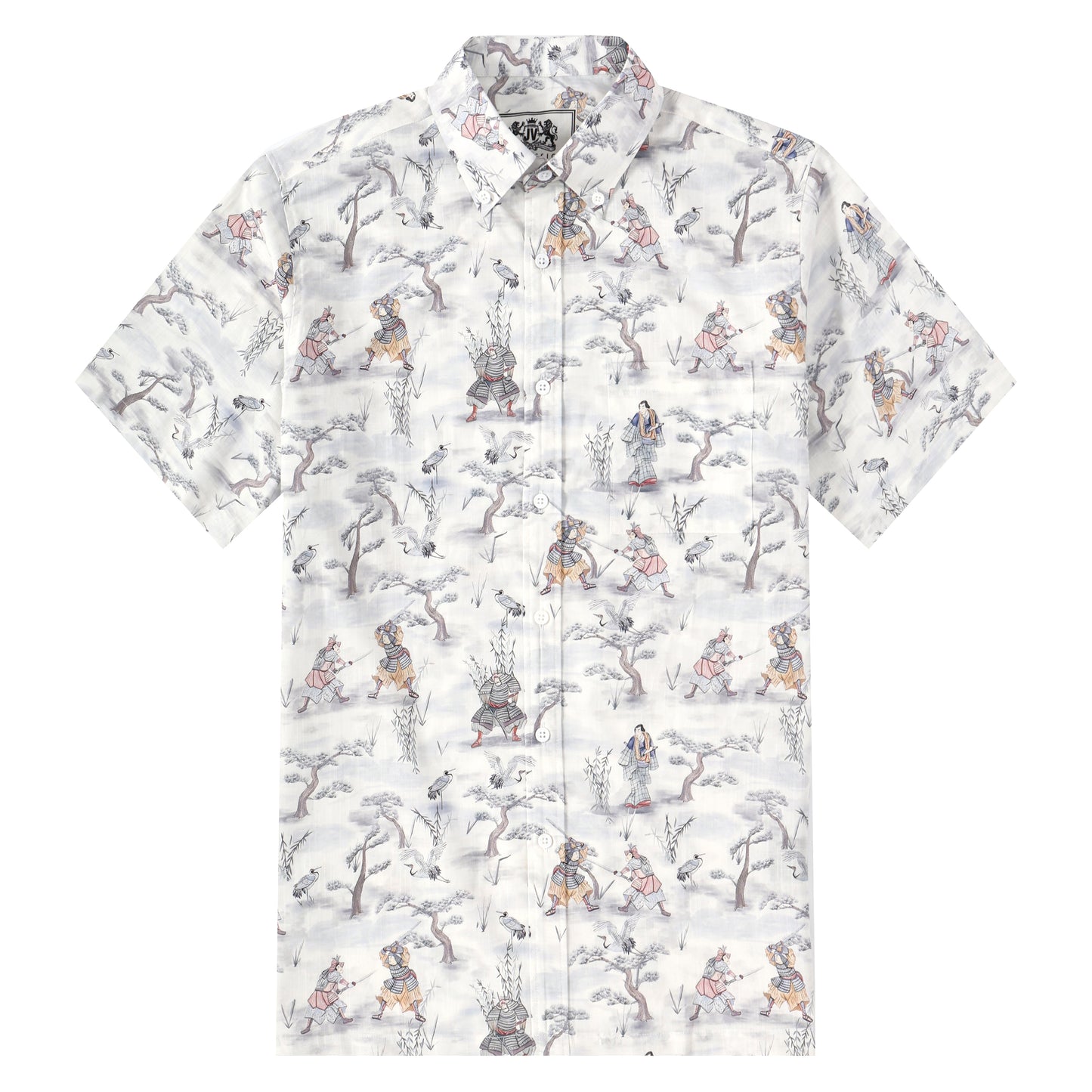 Ancient Soldier Print Button Short Sleeve Shirt