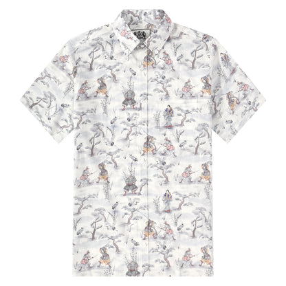 Ancient Soldier Print Button Short Sleeve Shirt