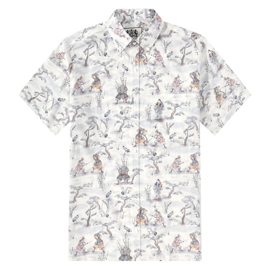 Ancient Soldier Print Button Short Sleeve Shirt