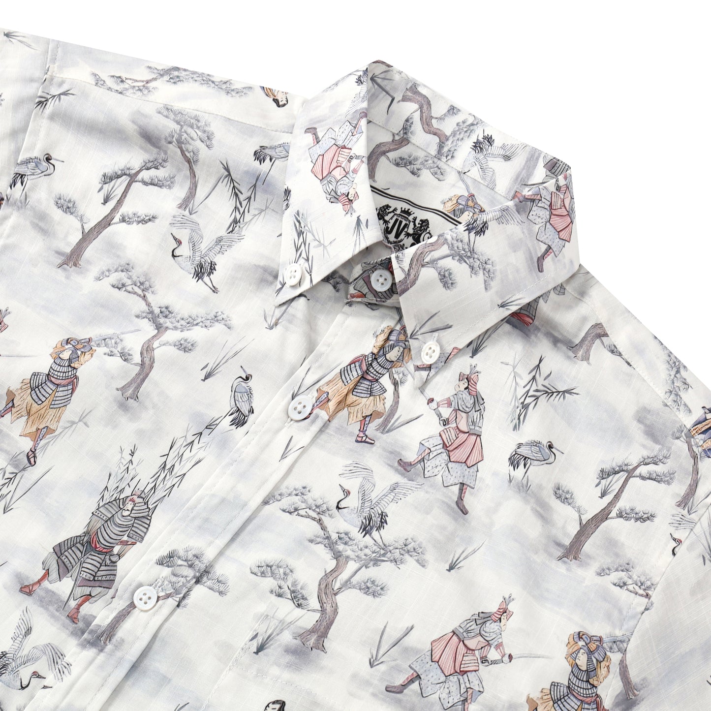 Ancient Soldier Print Button Short Sleeve Shirt
