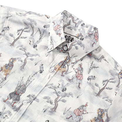 Ancient Soldier Print Button Short Sleeve Shirt