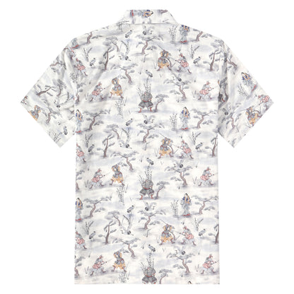 Ancient Soldier Print Button Short Sleeve Shirt