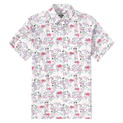 Ancient Female Floral Pattern Button Short Sleeve Shirt