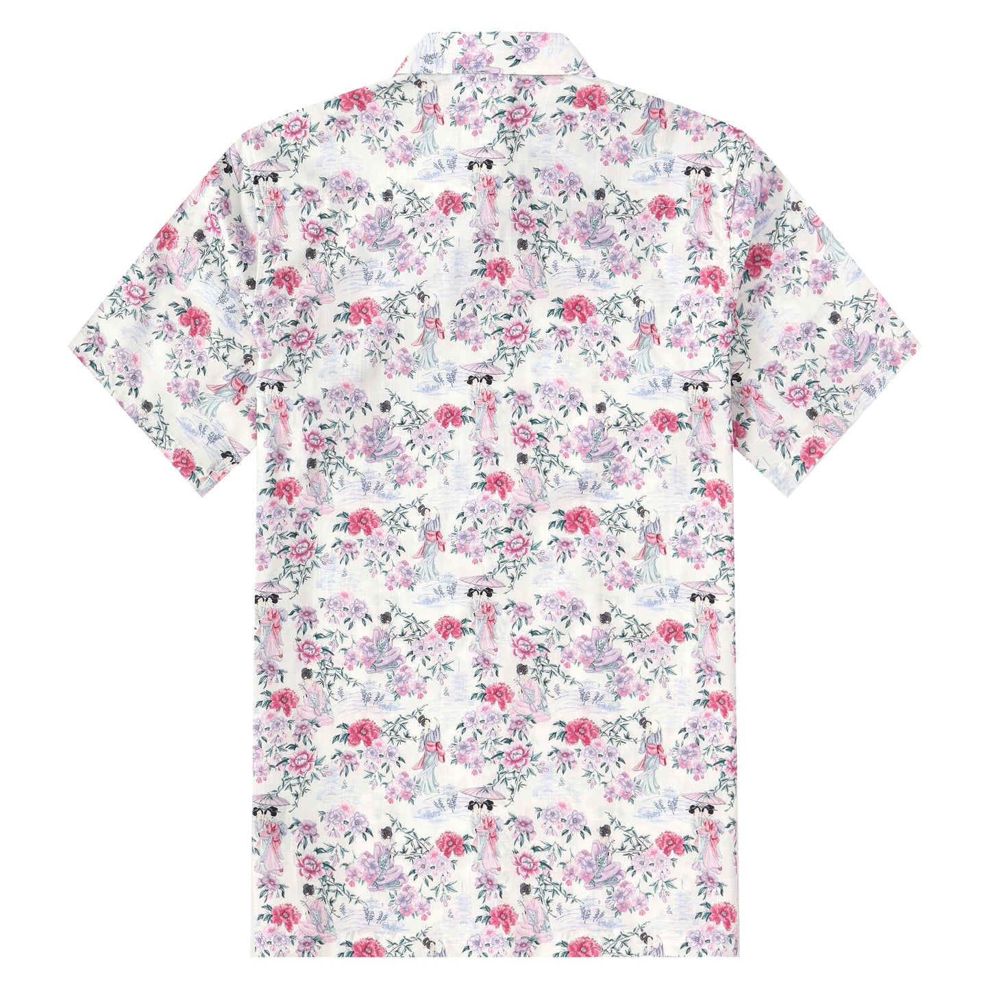 Ancient Female Floral Pattern Button Short Sleeve Shirt