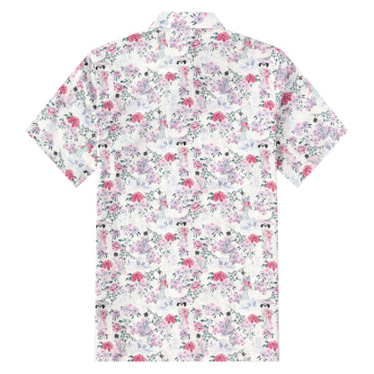 Ancient Female Floral Pattern Button Short Sleeve Shirt