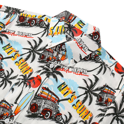 Let's Surf Pattern Button Short Sleeve Shirt
