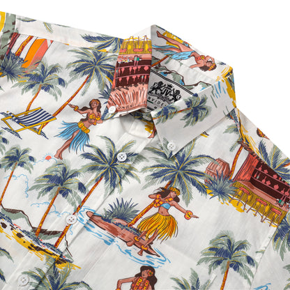 Aloha Bar Pattern Button Short Sleeve Shirt