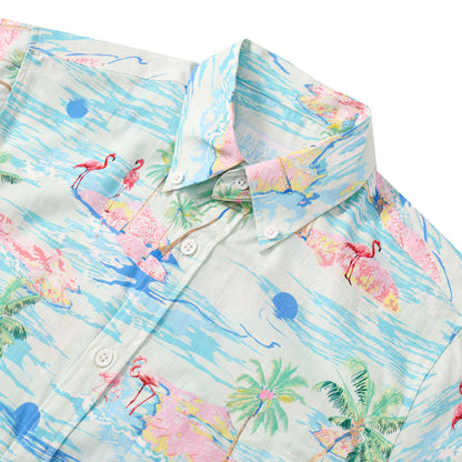 Beach Flamingo Pattern Short Sleeve Shirt