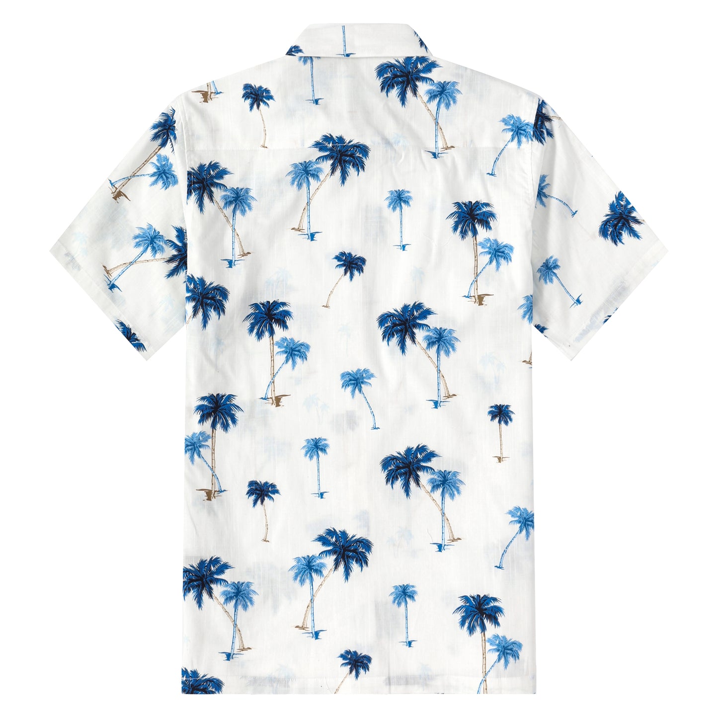 Blue Palm Tree Pattern Button Short Sleeve Shirt