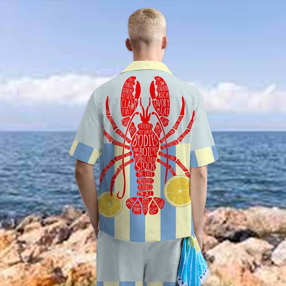 Lobster And Lemon Print Camp Collar Short-Sleeved Shirt