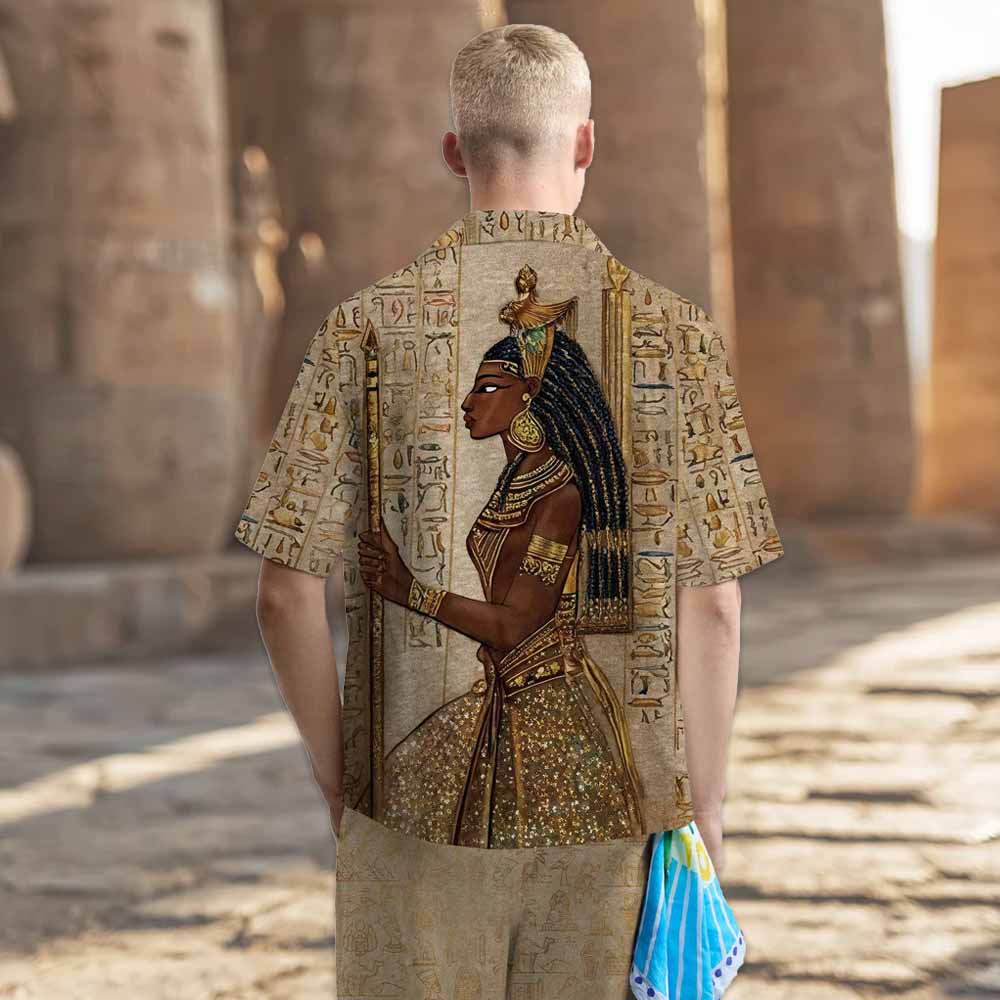 Vintage Ancient Egyptian Goddess Camp Collar Casual Short Sleeve Shirt