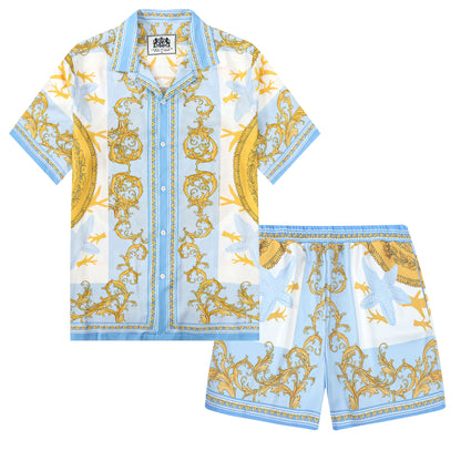 Baroque Floral Pattern Short Sleeve Camp Collar Shirt