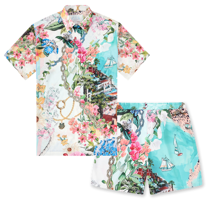 Vacance Summer Printed Silk Fiber Short Sleeve Shirt