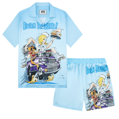 Modified Car Print Camp Collar Short Sleeve Shirt