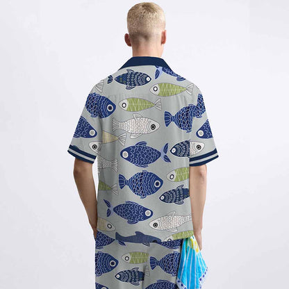 Hawaiian Fish Pattern Camp Collar Short Sleeve Shirt