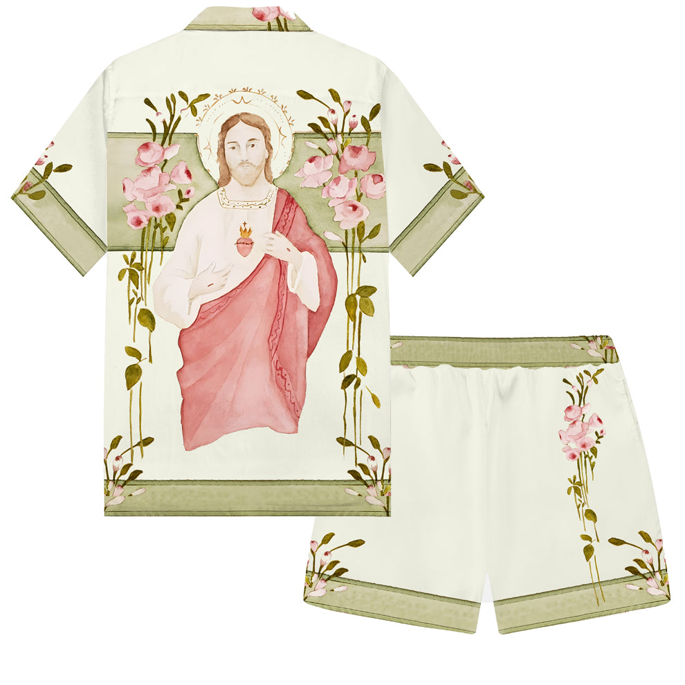 Jesus Portrait Print Elastic Waistband Summer Casual Shorts