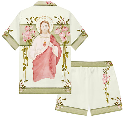 Jesus Portrait Print Elastic Waistband Summer Casual Shorts