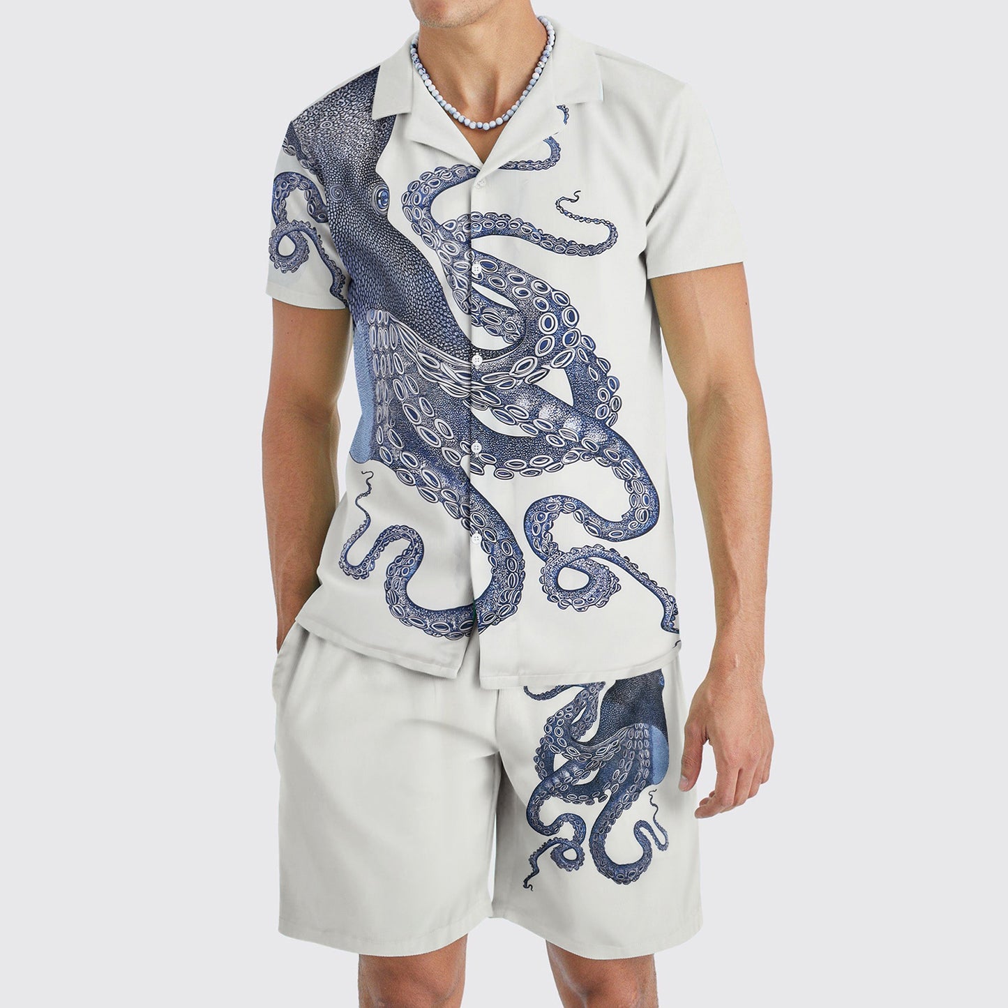 Octopus Print Camp Collar Short Sleeve Shirt