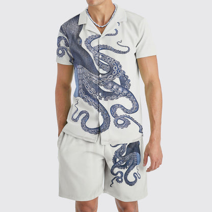 Octopus Print Camp Collar Short Sleeve Shirt