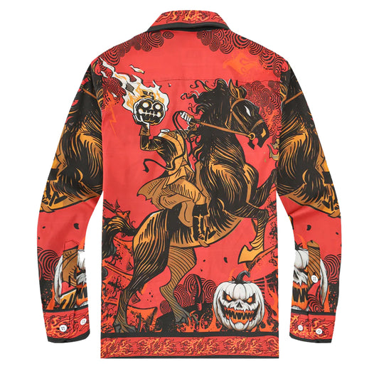 Death Knight Print Long Sleeve Camp Collar Shirt