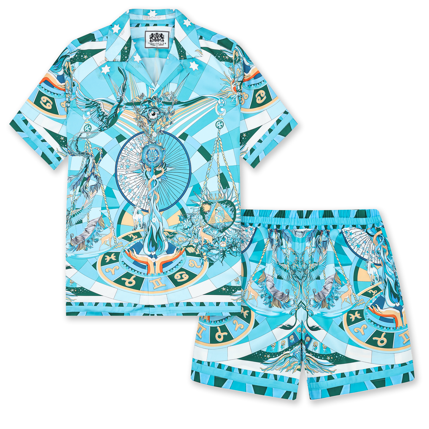 Myth Pattern Drawstring-Free Casual Shorts in Teal Jonvidesign