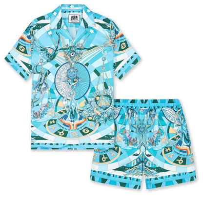 Myth Pattern Drawstring-Free Casual Shorts in Teal Jonvidesign