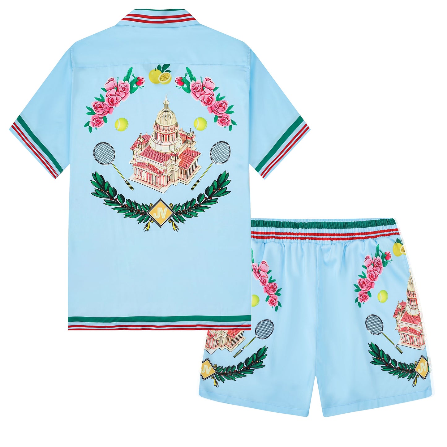 Palace Pattern Elastic Waist Summer Casual Shorts
