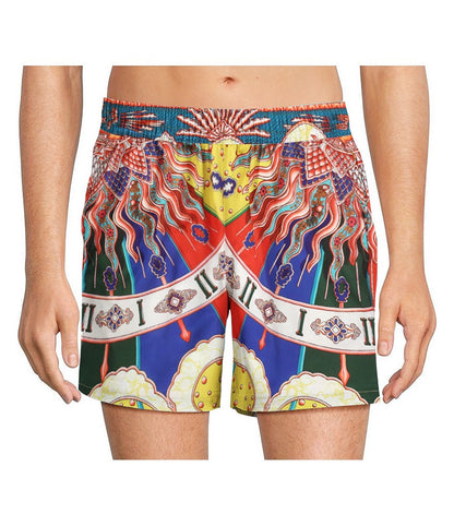 Sun Pattern Elastic Waistband Casual Shorts in Yellow