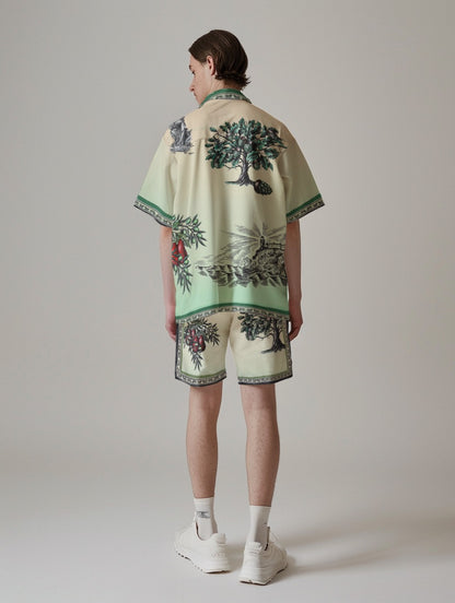 Greek Statue Olive Branch Pattern Silk Fiber Waistband Shorts
