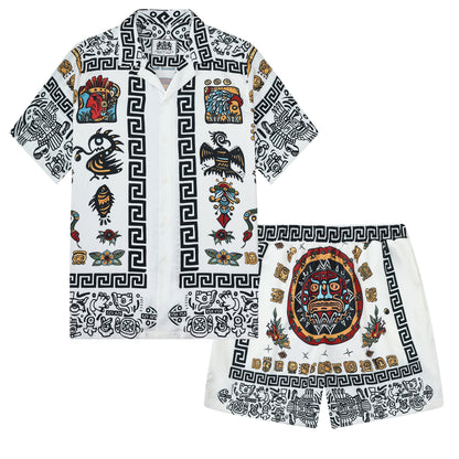 Exotic Pyramid Pattern Camp Collar Casual Shirt for Men