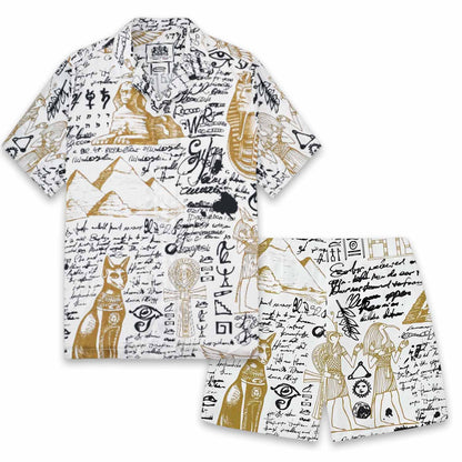 Egyptian Pyramid Pattern Elastic Waist Shorts